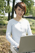 Woman using laptop in the park