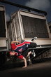 Young man breakdancing