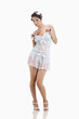 Woman in light blue chemise