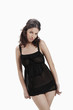 Woman in sexy black sheer chemise