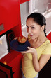 Woman posing with pecan muffin