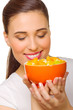 Young girl with fruit salad