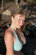 girl on rest in summer wood