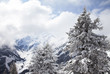 Foggy mountains in winter in Austrian Alps