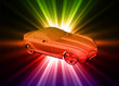 Neon background with car. Vector