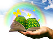 Illustration: mano con libro natura mano con libro natura