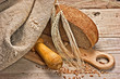 rye bread, and corn on a wooden table