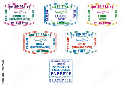 Vector: Hawaii and French Polynesia passport stamps. Hawaii and French Polynesia passport stamps.