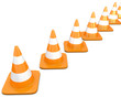 Diagonal line of traffic cones Diagonal line of traffic cones