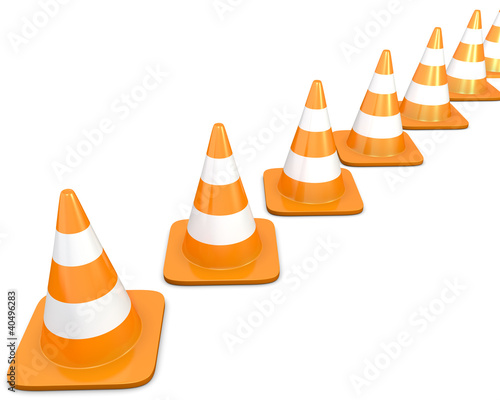 Illustration: Diagonal line of traffic cones Diagonal line of traffic cones
