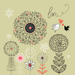 floral background with birds in love