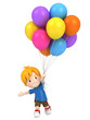 3d render of a floating kid with balloons
