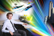 Business people against IT background Business people against IT background