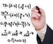 Equations written in marker on glass.
