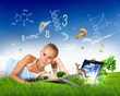 Foto: Smiling girl on green grass Smiling girl on green grass