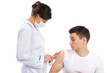 Doctor make flu vaccination or insulin injection shot