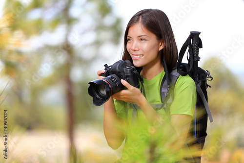 Photo: Nature travel photographer woman Nature travel photographer woman