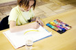 Girl painting with brush
