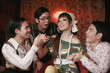 Three men courting a woman