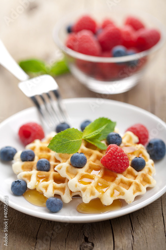 Photo: waffles with fresh berries and honey waffles with fresh berries and honey