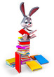 Happy easter bunny sitting On a large books Stack