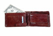 wallet with one dollar bill isolated over white wallet with one dollar bill isolated over white
