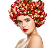 A fényképek részletei Portrait of young beautiful woman with roses in hair, on white b