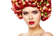 A fényképek részletei Beautiful girl with hairstyle of rose flowers