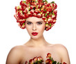 A fényképek részletei Beautiful girl with hairstyle of rose flowers