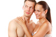 couple heterosexual topless with jeans detail studio shot couple heterosexual topless with jeans detail studio shot