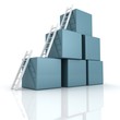 Illustration: blue cubes with white ladders. success concept blue cubes with white ladders. success concept