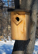 canvas print picture - Wooden birds feeder in winter forest