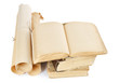 Many ancient scrolls and old books