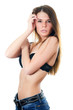Portrait of the girl in jeans and underwear