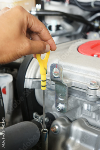 Photo: A Person Checking the Motor Oil in Their Car A Person Checking the Motor Oil in Their Car