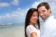 Closeup of happy couple on honeymoon travel