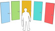 Business person choose doors choices decision Business person choose doors choices decision