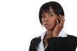 Serious woman on the phone