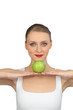 Woman balancing an apple in her hands Woman balancing an apple in her hands