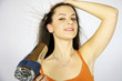 female model drying her long hair female model drying her long hair