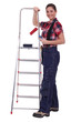 Painter posing with a stepladder and paint roller
