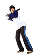 Woman baseball player ready to bat Woman baseball player ready to bat
