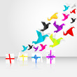 Vector: origami start to fly from giftbox origami start to fly from giftbox