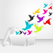 Vector: Origami start to fly from a box Origami start to fly from a box
