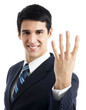 Businessman showing four fingers, isolated Businessman showing four fingers, isolated