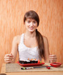 woman eating sushi rolls woman eating sushi rolls