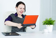 Business woman angry on computer