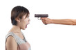 Asian Chinese Woman facing a gun