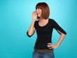 Photo: pretty woman shouting with hand at mouth pretty woman shouting with hand at mouth