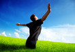 young man rest on spring field